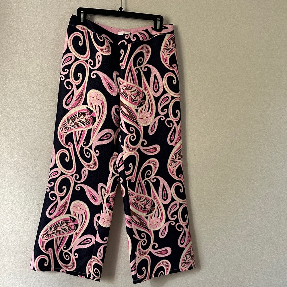 JB by Julie Brown Pink and Black Paisley Wide Leg Pants